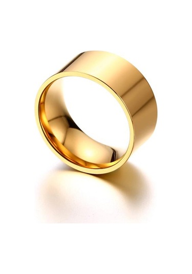 Chavin 10 Mm. Geniş Gold Sarı Bayan Erkek Çelik Alyans Yüzük Dt02 Altın