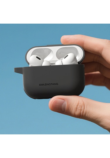 Airpods Pro 3 Uyumlu Amazingthing Airbag Köşe Tasarımlı Omni Serisi Silikon Kapak Siyah Siyah