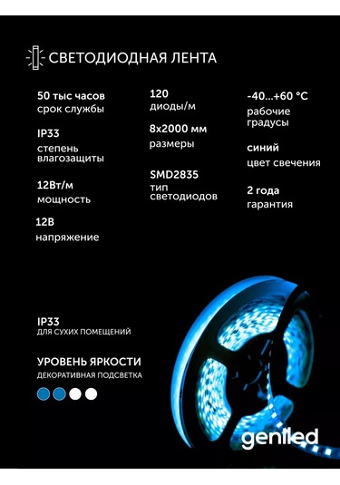 Geniled Mavi Led Şerit Ip33 12v 120 Led/m 2m 8mm 161488563 Mavi