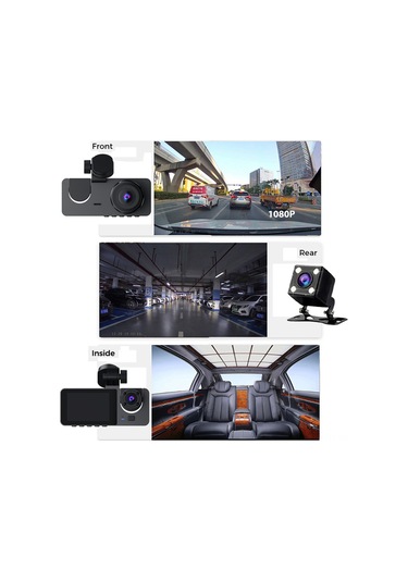 Yunboo Araç İçi 3 Kameralı Sürücü Kaydedici - Wıfı İle Ön+iç+arka 1080p Hd Gece Görüşü Dvr