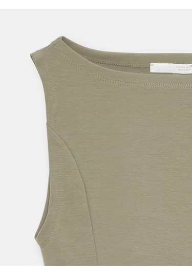 Dilvin 21001 Kayık Yaka Peplum Top-açık Haki