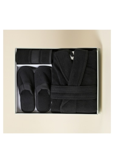 Özdilek Colourist Siyah Banyo Bornoz Seti L Siyah