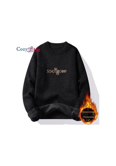 Cozy Up Erkek Peluş Ve Kalınlaştırılmış Örme Kazak Termal Sıcak Kazak Dış Siyah