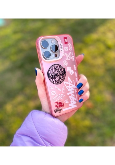 İphone Uyumlu 14 Promax Holocase Yeni Model Baskılı Sert Plastik Sararmaz Darbe Emici Kamera Korumalı Pembe