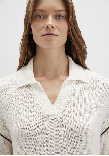 Mavi - Kol Detaylı Bej Triko Polo 1710834-91338 Ekru