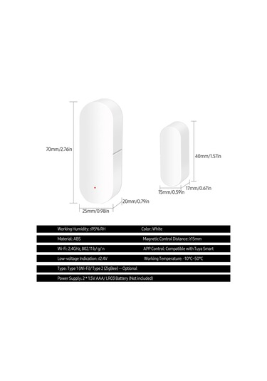 Springsun Beyaz Wifi Ev Güvenlik Sensörü, Pencere/kapı Açılış Alarmı, Akıllı Uygulama Kontrolü, 2.4ghz Pil Dahil Değil Beyaz
