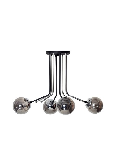 Luzarana Optik 4 Lü Krom Siyah Metal Gövde Füme Camlı Tasarım Lüx Avize Çok Renkli