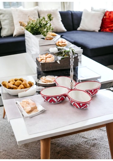 The Mia Corallo Çerezlik Kırmızı 4 Bölmeli 28x28x21 Cm