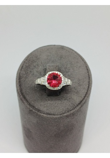 925 Ayar Gümüş Koyu Pembe Yakut Taşlı Takı Seti Kolye Ucu, Yüzük Ve Küpe Gümüş