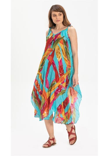 Askılı Vual Afrodit Midi Boy Elbise Turkuaz 6149 Turkuaz