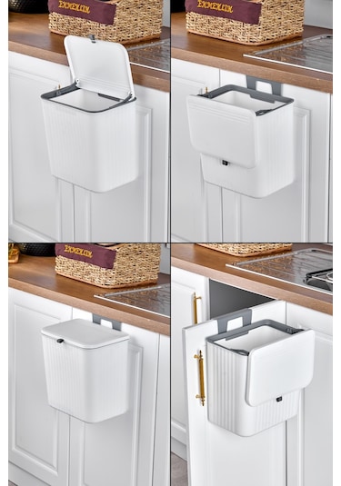 15 Lt Çift Yöne Açılabilen Kapaklı Dolap Askılı - Tezgah Üstü Mutfak Banyo Lavabo Çöp Kovası Latte