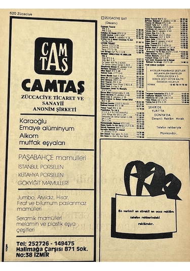 İzmir 1982-1983 Meslek Reklam İlanı Efemera S619