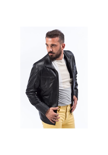 Dericlub E924 Gerçek Deri Erkek Mont Siyah Null Siyah