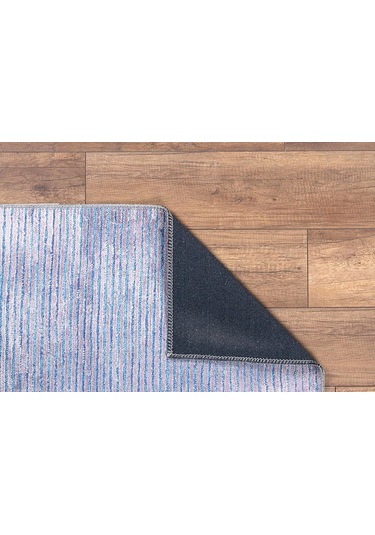 Modern İnce Çizgili Açık Mavi Ve Gri Minimalist Halı - Al168ou