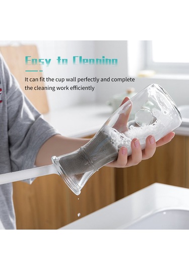 Monyee Beyaz Uzun Saplı Sünger Bardak Fırçası - Tüm Bardak Türlerini Temizler, Aslanabilir, Yumuşak Ve Kırıcı Olmayan