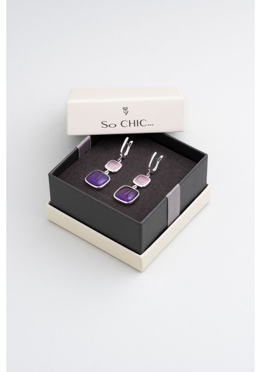 Zarif Uyum 18 Ayar Beyaz Altın Kaplama Gümüş Ametist Küpe Beyaz