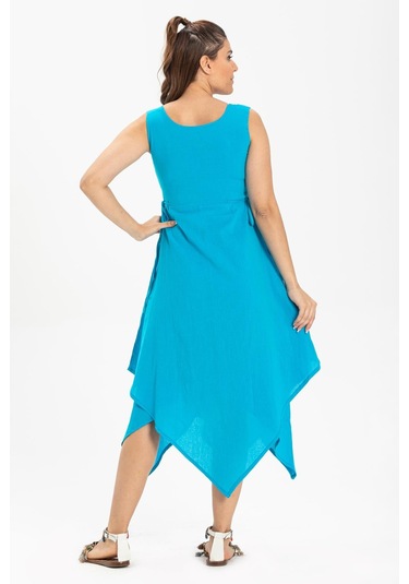 Kolsuz Şile Bezi Üçgen Katlı Midi Boy Yazlık Elbise Turkuaz Trkz Turkuaz