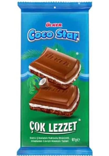 Coco Star Tablet Çikolata - Çikolatalı, Bisküvili, Hindistan Cevizli - 97 Gram - 6 Adet