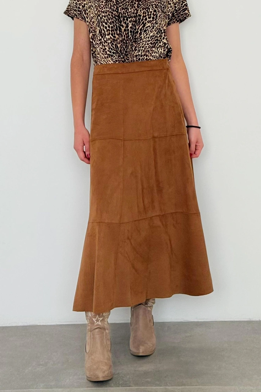 Kahverengi Süet Uzun Etek Mg2549 Kahverengi