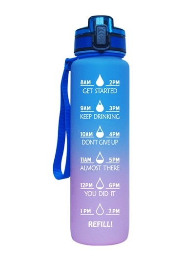 Hangfox Süre İndikatörlü Mat Tritan Spor Su Bardağı - Yürüyüş, Bisiklet, Spor Ve Kamp İçin Mavi-pembe Degrade Diğer