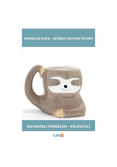 Tembel Hayvan Figürlü Eğlenceli Porselen Kupa Bardak Çok Renkli