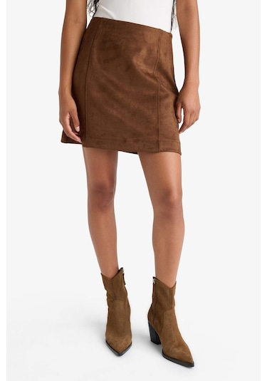 Defacto A Kesim Normal Bel Mini Süet Etek G0848ax25aubn173 Kahve