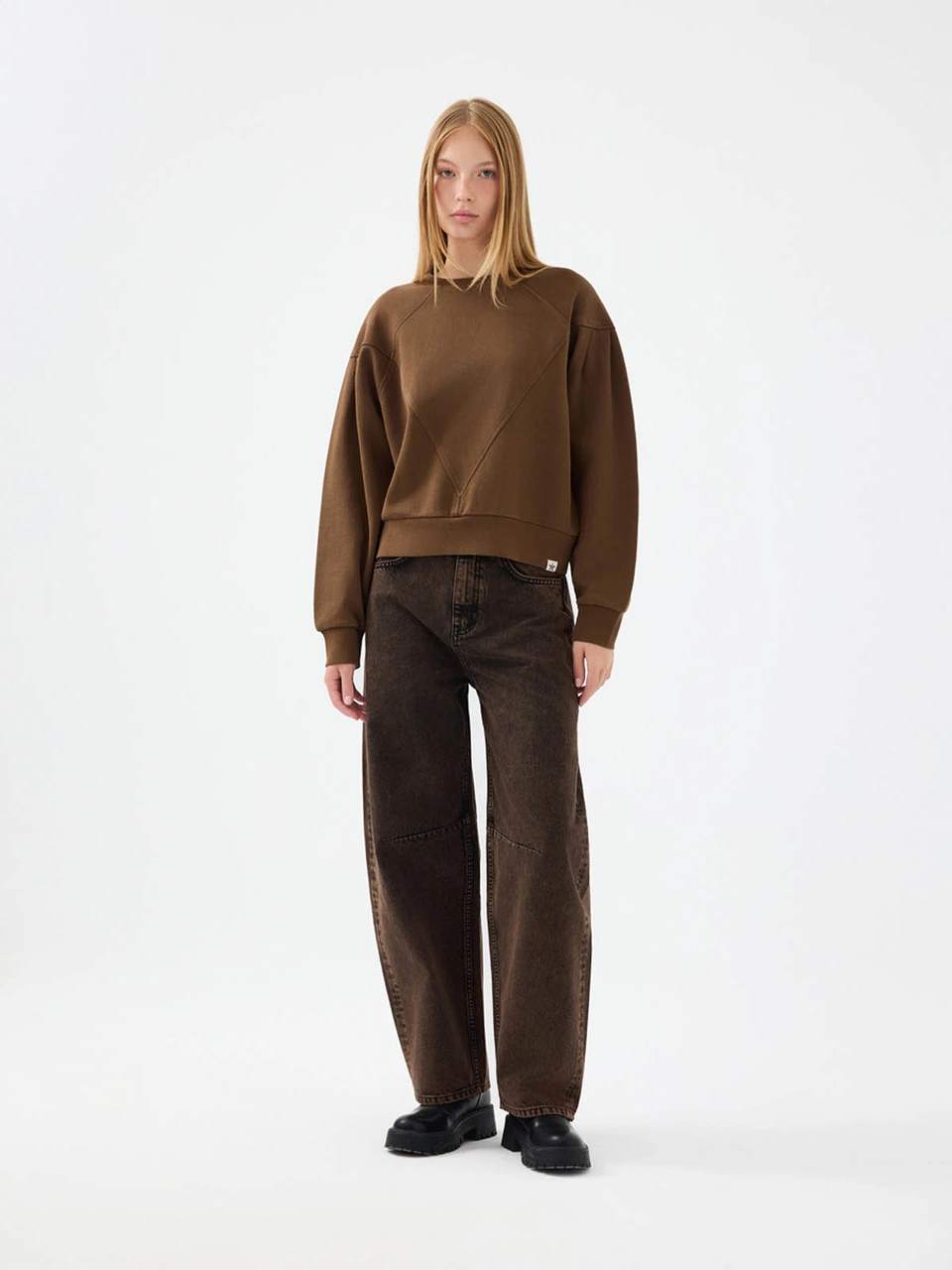 Loft Long Crop Kahverengi Kadın Sweatshirt Lf2041267 Kahverengi