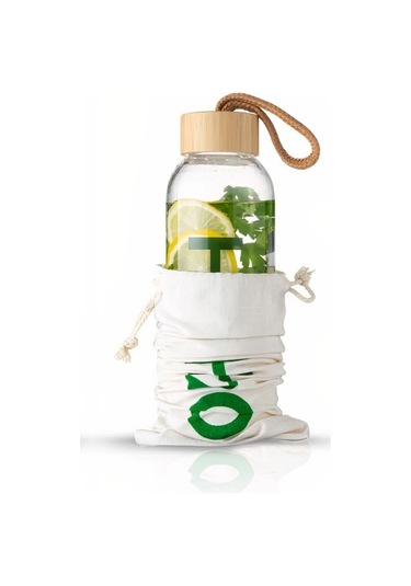 İronika H2o Borosilikat Cam Matara Bambu Vakum Kapaklı Su Şişesi Suluk 600 Ml Açık Kahverengi