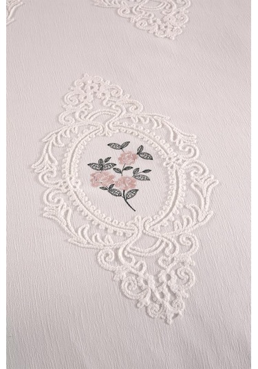 Gardenlove Nakışlı Şönil 2 Parça Tek Kişilik Yatak Örtüsü Krem Krem