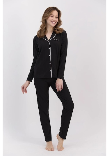 Pierre Cardin 7717 Gömlek Model Kadın Pijama Takım Siyah
