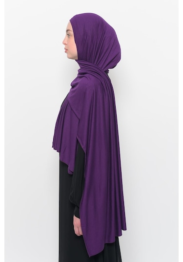 Hazır Pratik Geçmeli Lüks Düz Penye Şal Çapraz Hizalı Mürdüm