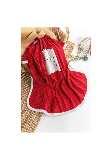 Ayıcık İşlemeli Puantiyeli Çift Katlı Kız/erkek Bebek Battaniye Kırmızı