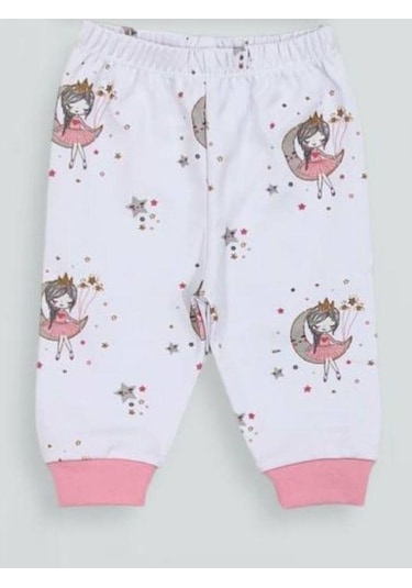 Kız Bebek Desenli Pamuklu Pijama Takım-15340 Beyaz