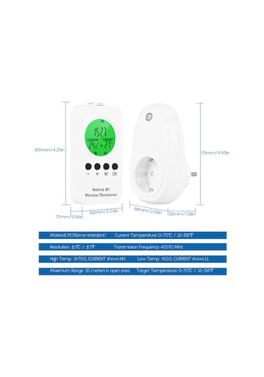 Wezone Akıllı Sıcaklık Kontrollü Zamanlayıcı Prizi, Işıklı Ekran, 230v 16a Avrupa Standartı, Pc Malzeme, 433.92 Mhz, Pil Yok