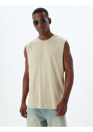 Koton Basic Kolsuz Tişört Bisiklet Yaka Pamuklu Bej 4sam30042mk Ekru