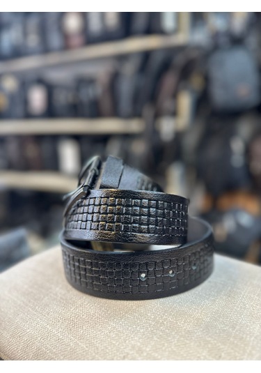Trg Polo 4 Cm Hakiki Deri Siyah Desenli Erkek Kemeri-105
