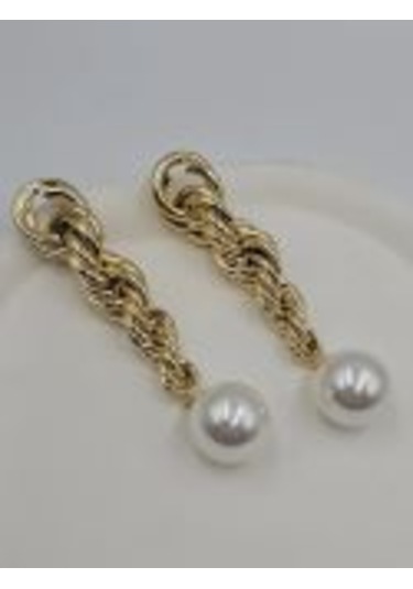 14k Mikron Altın Rodyum Kaplama Twist İnci Küpe Altın