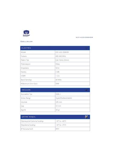Kuvayi Technologies KVY-433-ESBHSR 433 MHz Anten