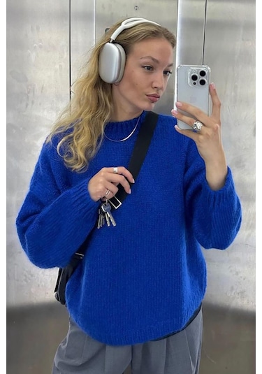 Saks Bisiklet Yaka Oversize Triko Kazak Mg1972 Saks