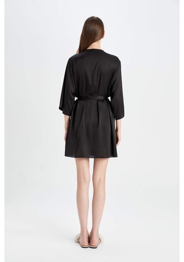DeFacto Regular Fit Wrap Yaka Saten Yarım Kol Sabahlık-Fall in Love B8856AX24HSBK27 Siyah