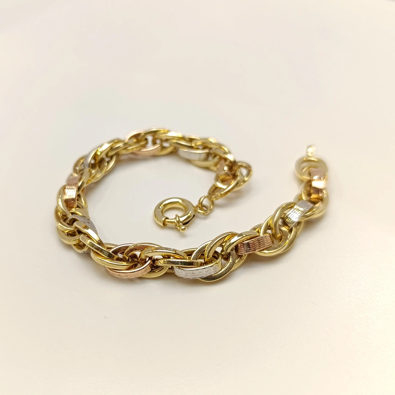 8.3mm Palamut Haloy Bileklik Künye 14 Ayar Altın Hd Videolu Sarı Beyaz Roze