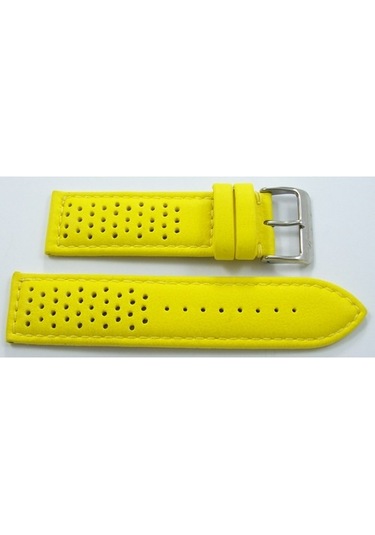 Bizon Sarı Deri Saat Kordonu 24Mm Delikli Spor Saat Kayışı Dikişl