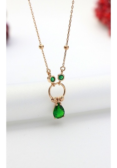 Yeşim Taşlı Özel Tasarım Gümüş Kolye 50Cm-Rose Gold