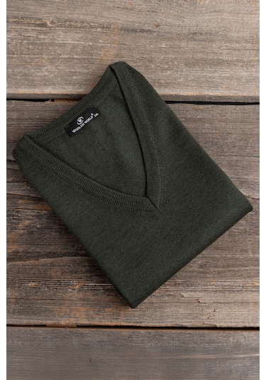 V Yaka Battal Büyük Boy Yünlü Kolsuz Triko Süveter Yeşil