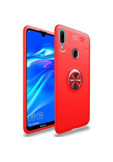 Huawei Y7 Prime 2019 Kılıf Yüzüklü Tam Korumalı Silikon Kapak