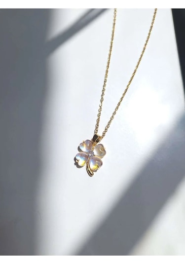 Çelik Gold Yonca Kadın Şans Kolye Sevgiliye Hediye Altın