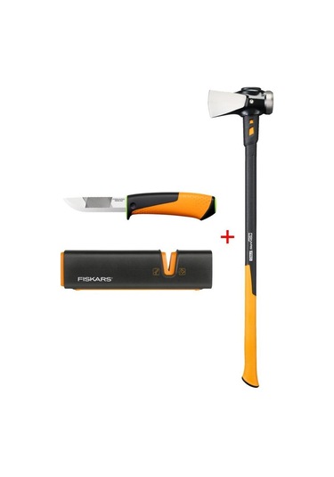 Fiskars Yarma Ve Vurma Baltası Xxl 8lb/36 + Bileyicili Ağır İş Bıçağı + Balta Ve Bıçak Bileyici