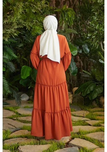 6567-büzgülü Bağcıklı Elbise Taba Taba