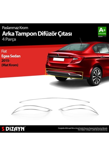 S-dizayn Fiat Egea Sd Krom Arka Tampon Difüzör Çıtası 3 Prç. 2015 Üzeri Mat Krom A+ Kalite