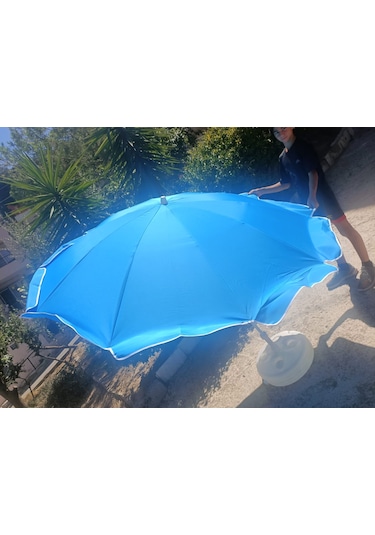 Esk 10 Telli Plaj Balkon Bahçe Şemsiyesi Eğilebilir 200 Cm Çap Kalın Kumaş Mavi Mavi